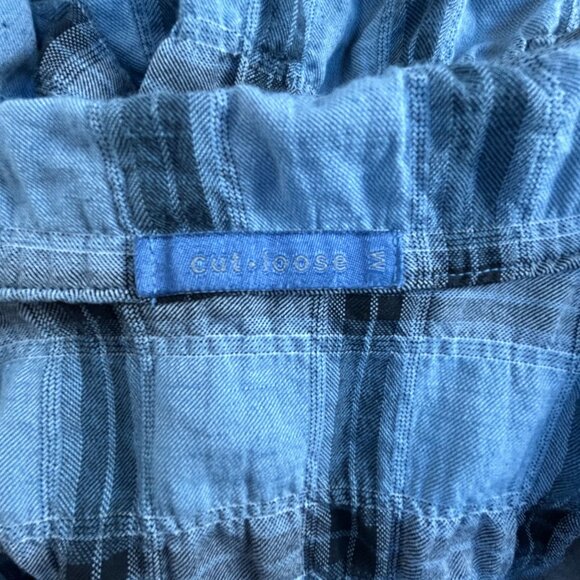 Cut Loose Womens Plaid Crinkle Button-Up Shirt Medium Blue & Gray Linen Blend - Picture 3 of 7